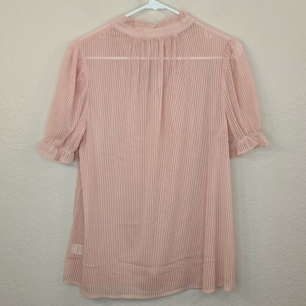 Story On Shirt Women Medium Pink Stripe Popover Sheer Peasant Boho Casual Summer - Picture 2 of 12
